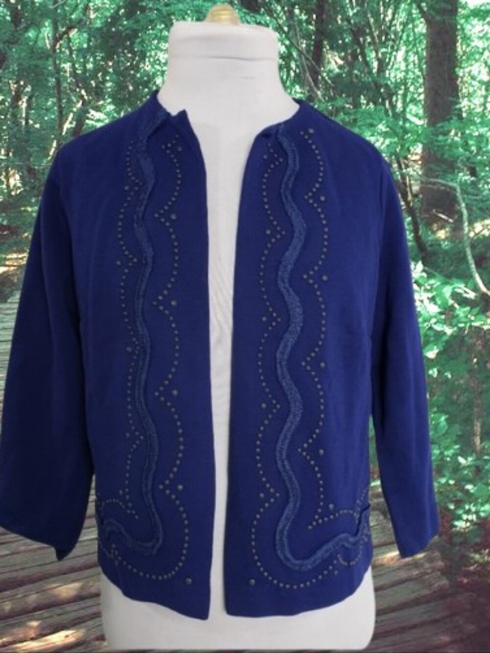 50s - 60s Navy Metal Embellished Cardigan Dark Academia Whimsigoth